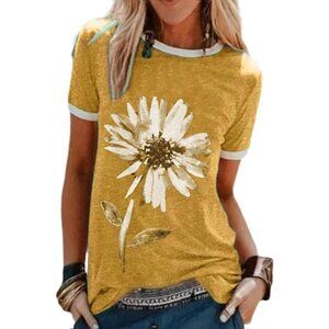 🆕Women Yellow Cotton "Be Kind" Graphic T-Shirt Inspirational Quote Casual Top